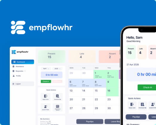 EmpflowHR HRMS dashboard alongside its mobile app