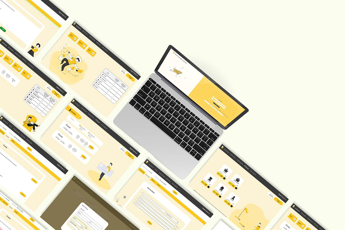 Survey Brewery platform interface and laptop mockup